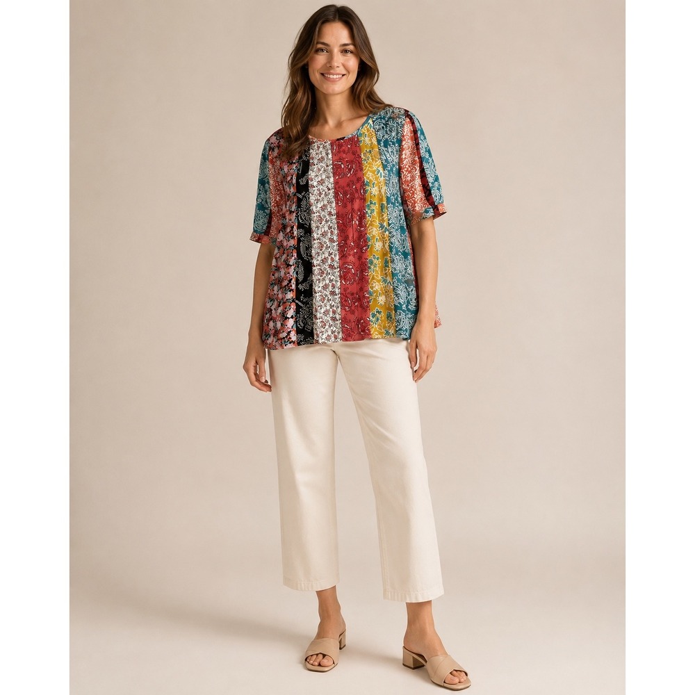 Daniel Rainn Anthropologie Floral Patchwork Top Womens Size M Beaded Sequin Boho